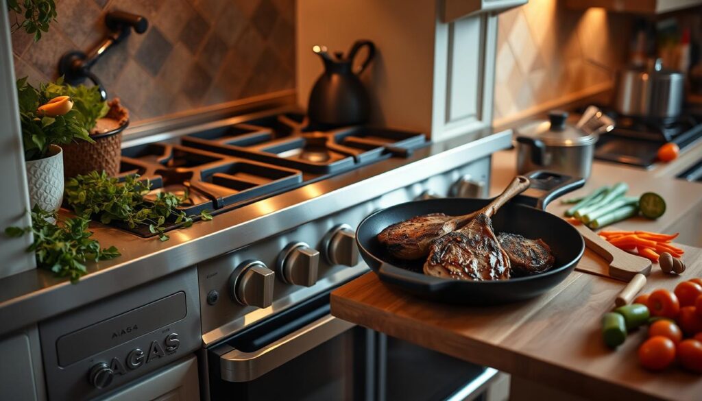 Agas Range Cooking Setup for Lamb Chops