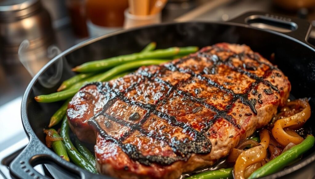 Steak and Beans with Onions : Cast Iron Steak Cooking Techniques