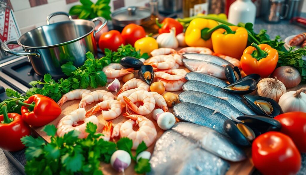 Diverse Seafood Cooking Preparation