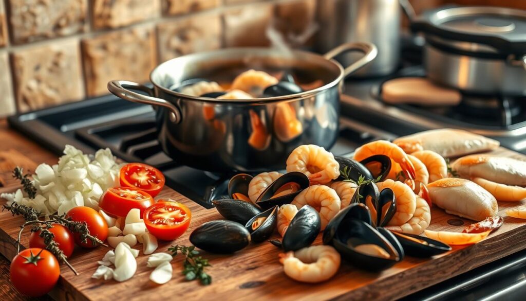 French seafood stew preparation